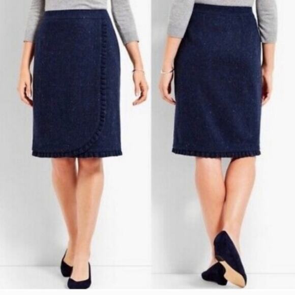 Talbots Navy Blue Tweed Ruffle Hem Wool Pencil Skirt Size 10 - Picture 1 of 16